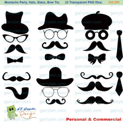 Mustache clip art, digital Mustache clipart, Silhouette hat ...
