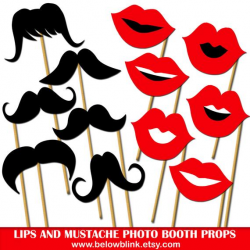 Lips and Mustaches Photo Props, Printable Photo Booth Props, Wedding Party  Props, Mustaches on a Stick, Little Man Party - DP413