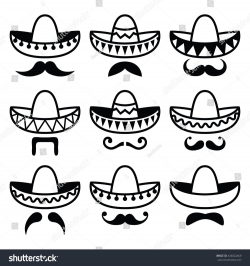 Mexican Sombrero hat with moustache or mustache icons ...
