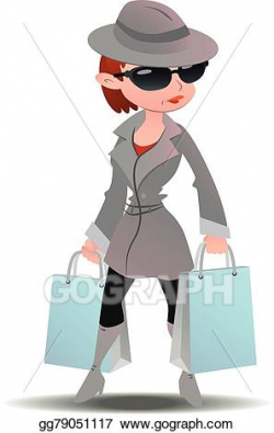 Vector Clipart - Mystery shopper woman in spy coat with ...