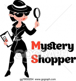Vector Clipart - Black and white mystery shopper woman in ...