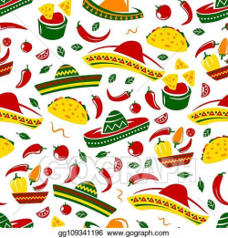 Vector Clipart - Mexican taco, nacho and sombrero seamless ...