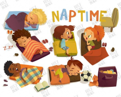 Nap Time Clipart, Kids Take Nap, Daydreaming, Kindergarten kids. Sleeping  Girl, Nap Boy, Kids PNG, Multicultural Kids, Dream in Bedroom