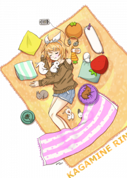 Kagamine Rin - Nap time with Bunnies by usarei on DeviantArt