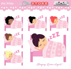 Sleeping girl clipart set - bet time and nap time digital graphics great  for planner stickers- scraps - digital planning - commercial use ok