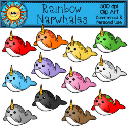 Rainbow Narwhal Clip Art