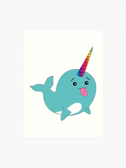 Narwhal Whale Rainbow Unicorn Emoji With Tongue Out | Art Print