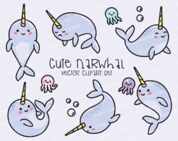 Premium Vector Clipart - Kawaii Narwhal - Cute Narwhal Clipart Set - High  Quality Vectors - Instant Download - Kawaii Clipart