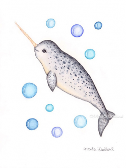 Narwhal original painting . Cute Narwhal whale by ...