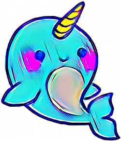 narwhal blue sea animal cute kawaii rainbow effect horn...