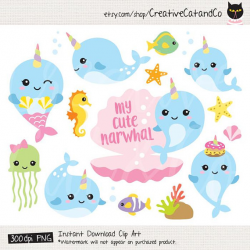 Narwhal Clipart Narwhal Clip Art Whale Unicorn Clipart Cute ...
