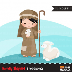Nativity Clipart. Cute religious illustration, Bible graphics, Shepherd and  sheep graphics, dark skin commercial use clip art, baby lamb
