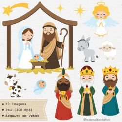 Nativity Scene clipart set, christmas clipart, png and vector, baby Jesus,  Joseph and Mary, Angel, 3 kings, cute holy images - C039