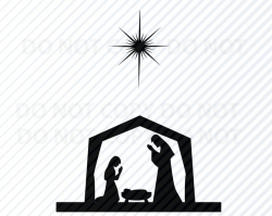Christmas Nativity SVG Silhouette - Baby Jesus Vector Images Clipart  -Nativity SVG Image For Cricut - Manger Silhouettes - Eps, Png ,Dxf