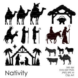 Nativity Christ silhouette Overlays Vector Digital ClipArt (eps, svg, dxf,  ai, png) Wall Decor Decal Vinyl Cutting File Silhouette