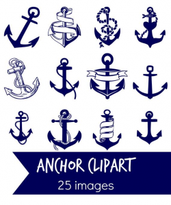 ANCHOR clip art, navy blue anchor digital clip art, nautical coastal blue  clip art Instant download