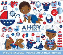 Nautical Baby Boy Clipart - Vector Nautical Clipart, Baby Clipart, Newborn  Clipart, African American Clipart, Nautical Baby Boy Clip Art