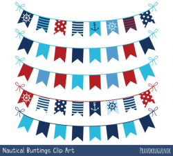 Nautical bunting clipart red blue, Nautical banner clip art, Navy digital  bunting marine theme, Boy birthday party pennant flag border set