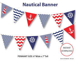 nautical, DIY party, navy blue nautical bunting pennants ...