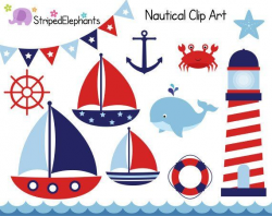 Nautical Clip Art - Sail Boat Clipart - Red and Navy ...
