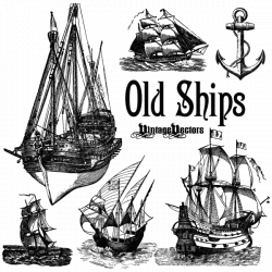 Vector Art: Old Ships, Boats and Sailing Vessels and Anchor ...
