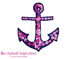 Preppy Pink and Navy Anchor Clip Art - Original Art download ...