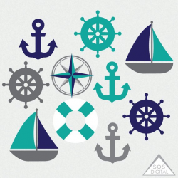 Nautical Clipart, PNG, Sailboat, Anchor, Beach, Boat ...