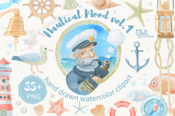Nautical watercolor clipart collection
