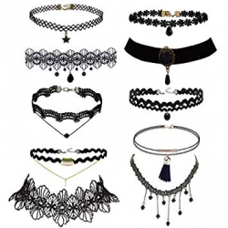 Trasfit 10 Pieces Lace Choker Necklace for Women Girls, Black Classic  Velvet Stretch Punk Gothic Tattoo Lace (Style #1)