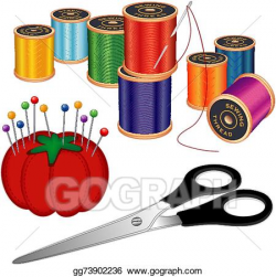 Vector Stock - Sewing kit, threads, pincushion. Clipart ...