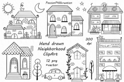 Digital hand drawn neighborhood Clipart, png, vector, doodle ...