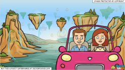 A Woman Driving Her Boyfriend Around The Neighborhood and Mystic Levitating  Mountains Background