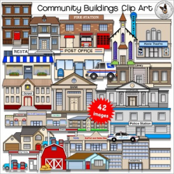 Community Buildings, City, Neighborhood and Home Realistic Clip Art