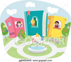 EPS Illustration - Stickman kids neighborhood book houses ...