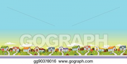 Vector Illustration - Colorful houses in suburb neighborhood ...