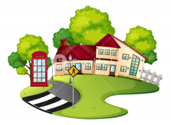 Neighborhood scene with house and road Royalty-Free Stock ...