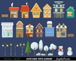 Christmas Houses Clip Art Set - houses clipart, cute houses ...