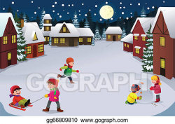 Vector Illustration - Kids playing in a winter wonderland ...