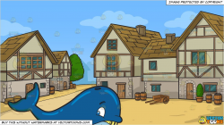 A Big Whale and An Old Style Medieval Village Background