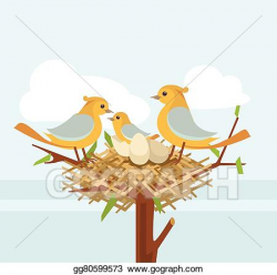 Vector Illustration - Bird nest on the tree branch. EPS ...