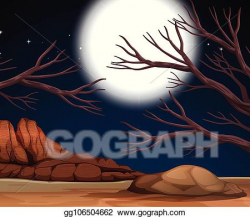 Clip Art Vector - Nature scene with dry land at night. Stock ...