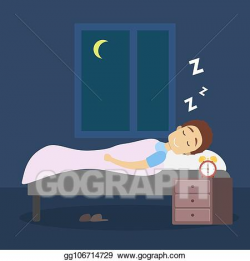 Vector Clipart - Man sleeping at night in her bed. Vector ...