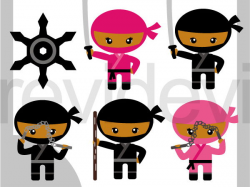 Cute Ninja Clip art - Dark skin with black pink costumes clipart