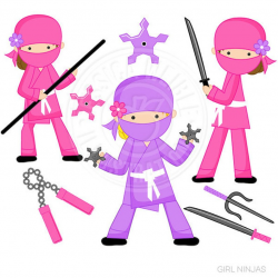 Girl Ninja Cute Digital Clipart - Commercial Use OK - Pink Ninja Graphics -  Girl Ninja Clipart, Martial Arts, ninja clip art