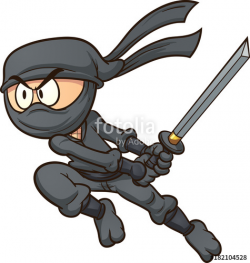 Cartoon ninja attacking. Vector clip art illustration with ...