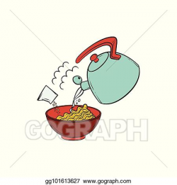Vector Art - Pouring boiling water into bowl of instant ...