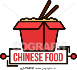 EPS Vector - Takeaway chinese noodle box thin line badge ...