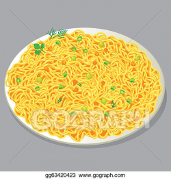 Vector Illustration - Plate of pasta with vegetables. Stock ...