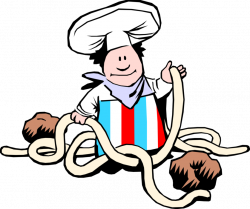 Chef Prepares Spaghetti and Meatballs - Vector Image