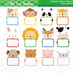 Animals Notes Clip Art - Cute Animals holding message cards , animals  monogram frame/ (A032)